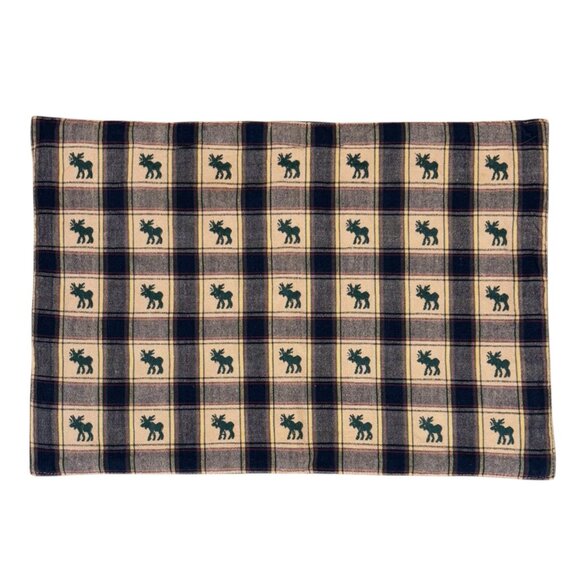 Park Designs Embroidered Moose Placemats Set of 4 Northern Exposure Print Plaid - Picture 4 of 9